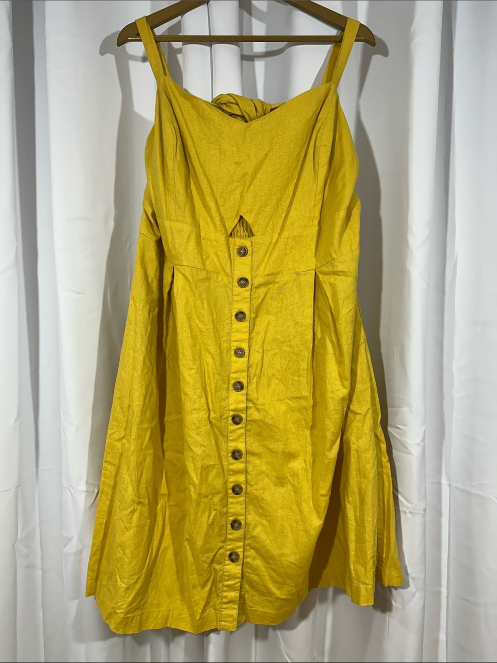City Chic Yellow Linen Blend Bow Smocked Back Sundress Women's XXL/24